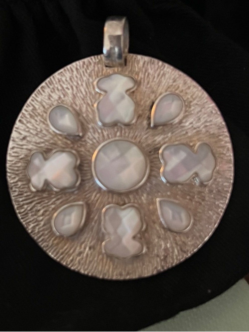 TOUS Silver-Tone Round Pendant with White Mother-of-Pearl Inlays